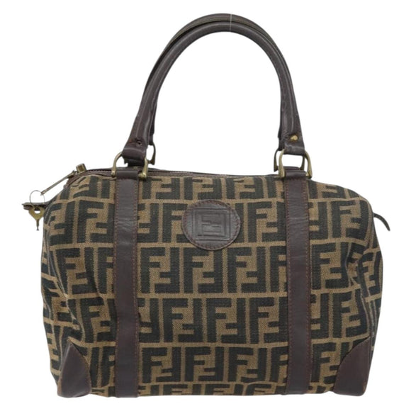 FENDI Zucca Canvas Hand Bag Black Brown Auth 155769