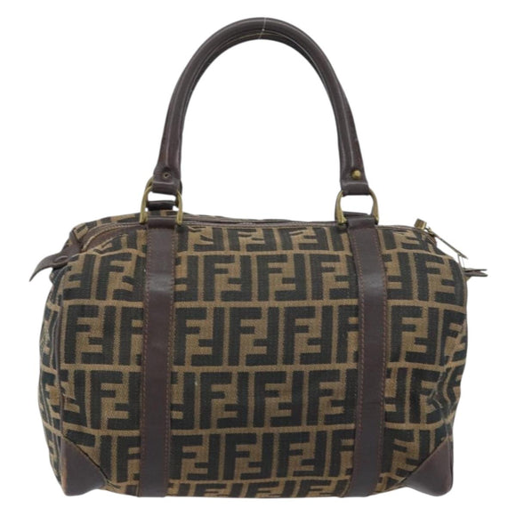 FENDI Zucca Canvas Hand Bag Black Brown Auth 155769