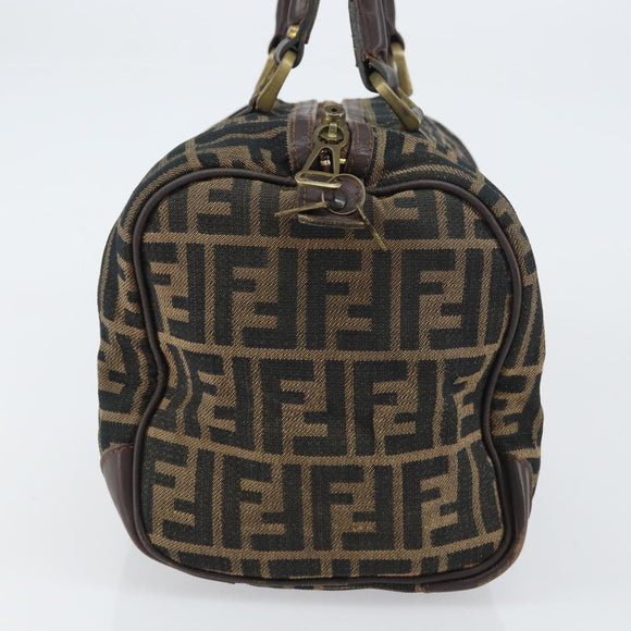FENDI Zucca Canvas Hand Bag Black Brown Auth 155769