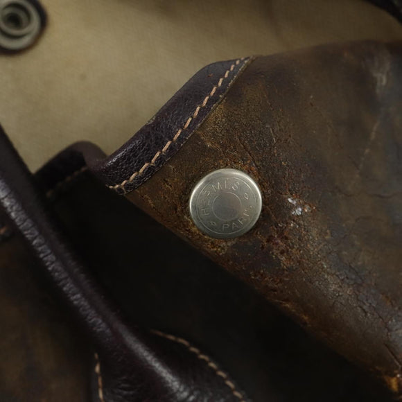 HERMES Garden Party PM Hand Bag Leather Brown Auth 155777