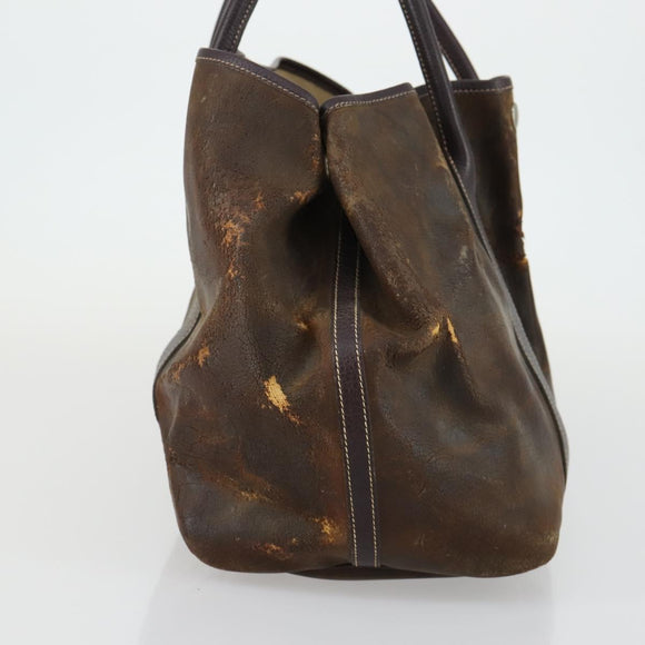 HERMES Garden Party PM Hand Bag Leather Brown Auth 155777