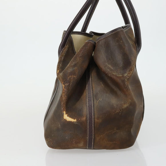 HERMES Garden Party PM Hand Bag Leather Brown Auth 155777