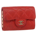 CHANEL Lamb Skin Matelasse Key Case Red Gold CC Auth 155782-1