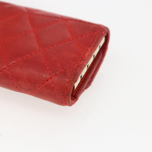 CHANEL Lamb Skin Matelasse Key Case Red Gold CC Auth 155782
