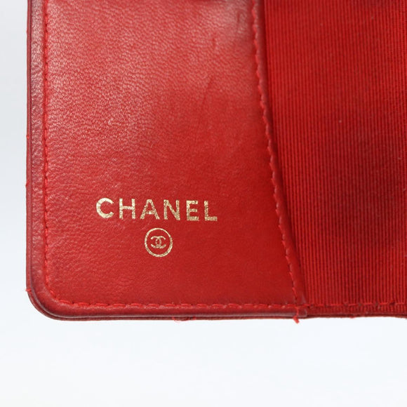 CHANEL Lamb Skin Matelasse Key Case Red Gold CC Auth 155782
