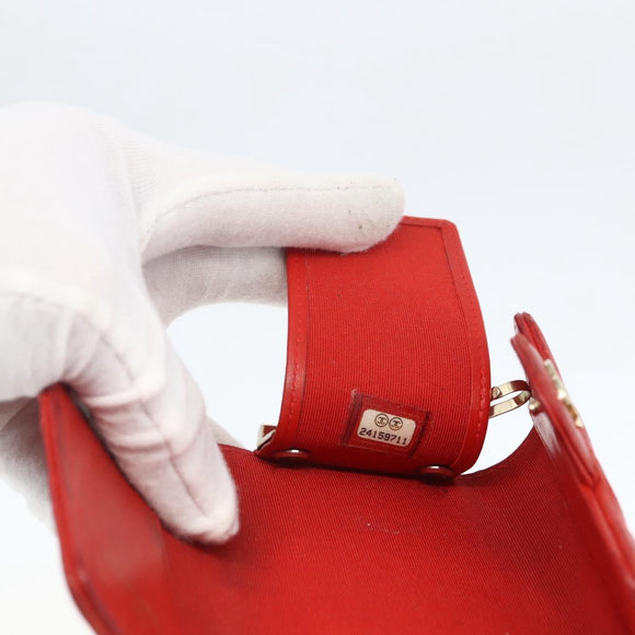 CHANEL Lamb Skin Matelasse Key Case Red Gold CC Auth 155782