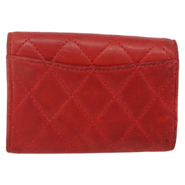 CHANEL Lamb Skin Matelasse Key Case Red Gold CC Auth 155782 - 0