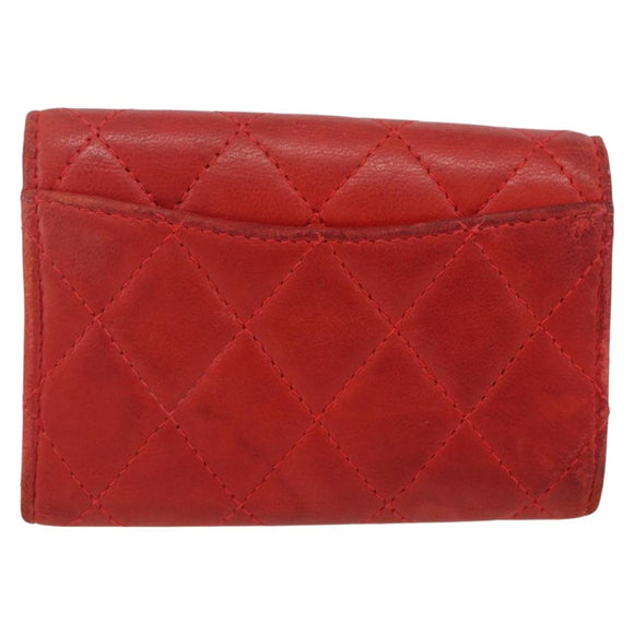 CHANEL Lamb Skin Matelasse Key Case Red Gold CC Auth 155782