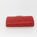 CHANEL Lamb Skin Matelasse Key Case Red Gold CC Auth 155782-5