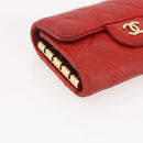 CHANEL Lamb Skin Matelasse Key Case Red Gold CC Auth 155782-14