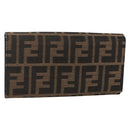 FENDI Zucca Canvas Long Wallet Black Brown Auth 155784V-1