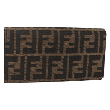 FENDI Zucca Canvas Long Wallet Black Brown Auth 155784V