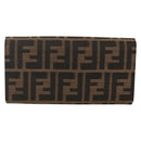 FENDI Zucca Canvas Long Wallet Black Brown Auth 155784V-2