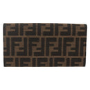 FENDI Zucca Canvas Long Wallet Black Brown Auth 155784V-3