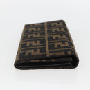 FENDI Zucca Canvas Long Wallet Black Brown Auth 155784V-5