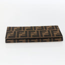 FENDI Zucca Canvas Long Wallet Black Brown Auth 155784V-7