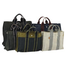 HERMES Hand Bag Canvas 5 Set Black Navy khaki Auth 155786-1