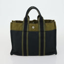 HERMES Hand Bag Canvas 5 Set Black Navy khaki Auth 155786-17