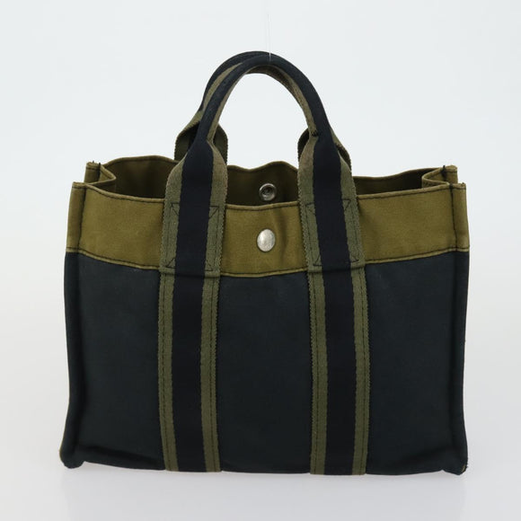 HERMES Hand Bag Canvas 5 Set Black Navy khaki Auth 155786