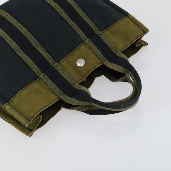 HERMES Hand Bag Canvas 5 Set Black Navy khaki Auth 155786