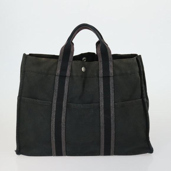 HERMES Hand Bag Canvas 5 Set Black Navy khaki Auth 155786