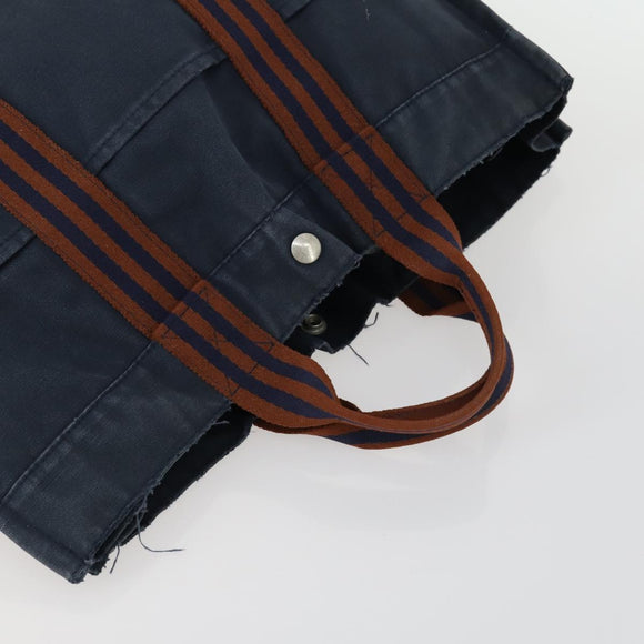 HERMES Hand Bag Canvas 5 Set Black Navy khaki Auth 155786