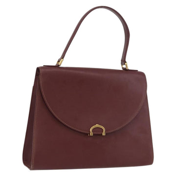 CARTIER Must Line Hand Bag Leather Bordeaux Gold Auth 155792