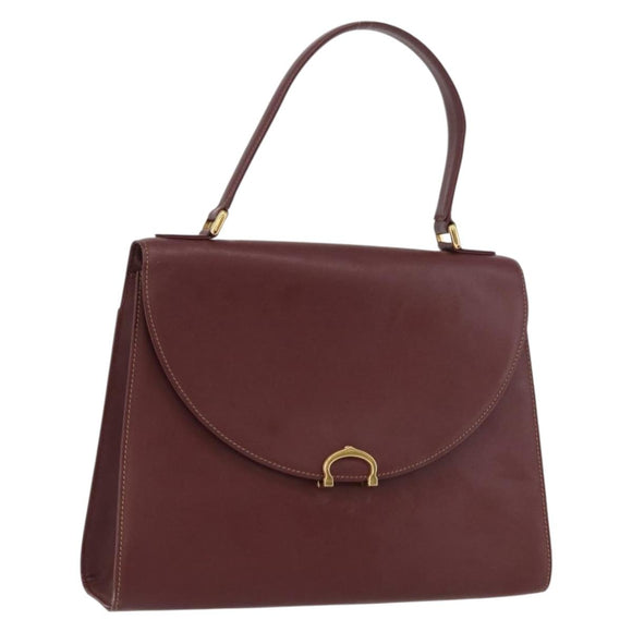 CARTIER Must Line Hand Bag Leather Bordeaux Gold Auth 155792