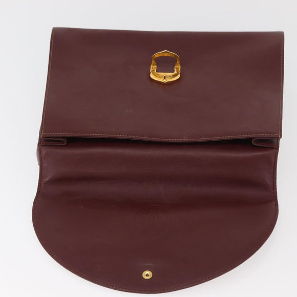 CARTIER Must Line Hand Bag Leather Bordeaux Gold Auth 155792
