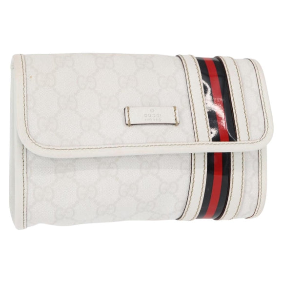 GUCCI GG Supreme Sherry Line Waist Bag PVC White Gold 152597 Auth 155928