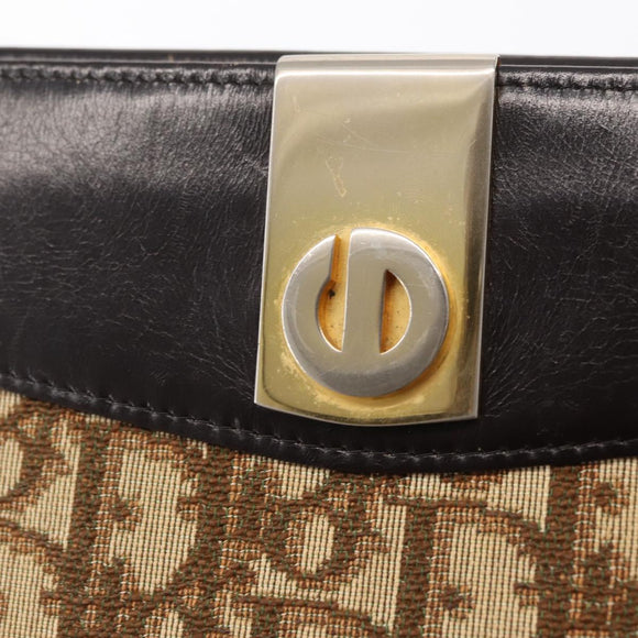 Christian Dior Trotter Canvas Shoulder Bag Brown Gold Auth 155930