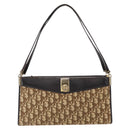 Christian Dior Trotter Canvas Shoulder Bag Brown Gold Auth 155930-13