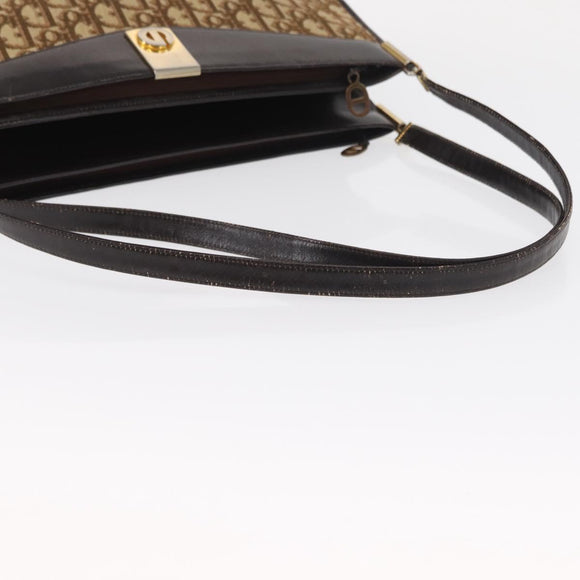 Christian Dior Trotter Canvas Shoulder Bag Brown Gold Auth 155930