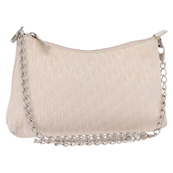 Christian Dior Trotter Canvas Shoulder Bag Pink Silver Auth 155931