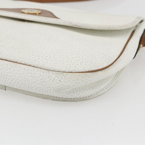 Christian Dior Chain Shoulder Bag Leather White Gold Auth 155932