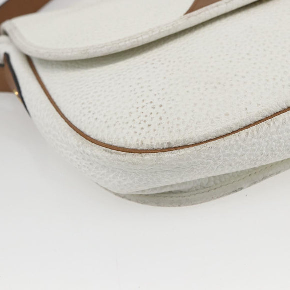 Christian Dior Chain Shoulder Bag Leather White Gold Auth 155932