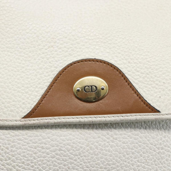 Christian Dior Chain Shoulder Bag Leather White Gold Auth 155932