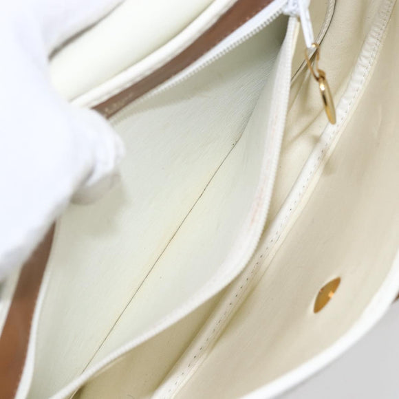 Christian Dior Chain Shoulder Bag Leather White Gold Auth 155932