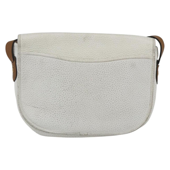 Christian Dior Chain Shoulder Bag Leather White Gold Auth 155932