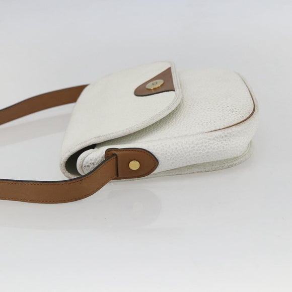 Christian Dior Chain Shoulder Bag Leather White Gold Auth 155932