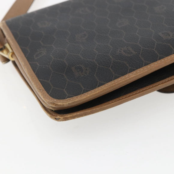 Christian Dior Honeycomb Canvas Shoulder Bag PVC Black Gold Auth 155933