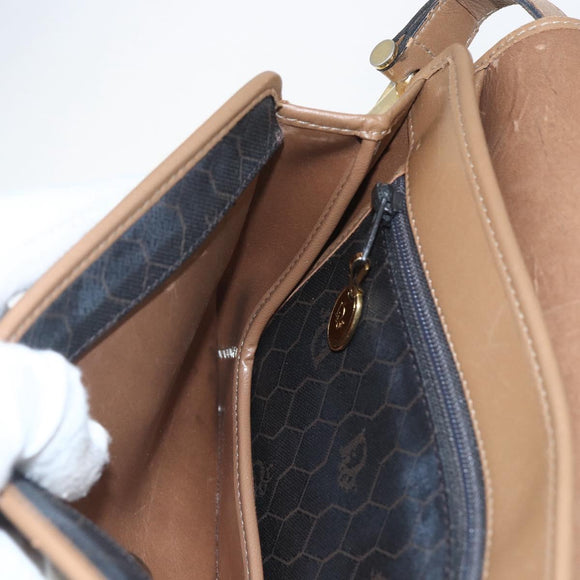 Christian Dior Honeycomb Canvas Shoulder Bag PVC Black Gold Auth 155933