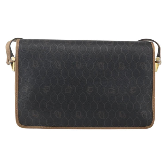 Christian Dior Honeycomb Canvas Shoulder Bag PVC Black Gold Auth 155933