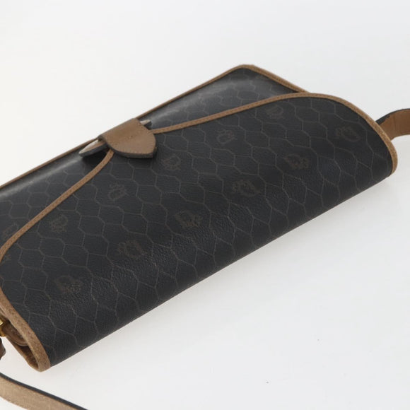 Christian Dior Honeycomb Canvas Shoulder Bag PVC Black Gold Auth 155933