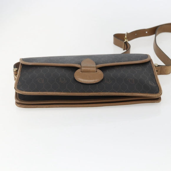 Christian Dior Honeycomb Canvas Shoulder Bag PVC Black Gold Auth 155933