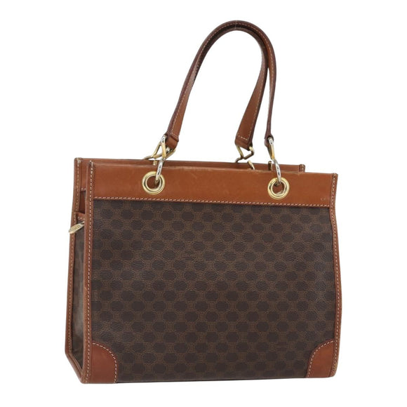 CELINE Macadam Canvas Hand Bag PVC Leather Brown Gold Auth 155934