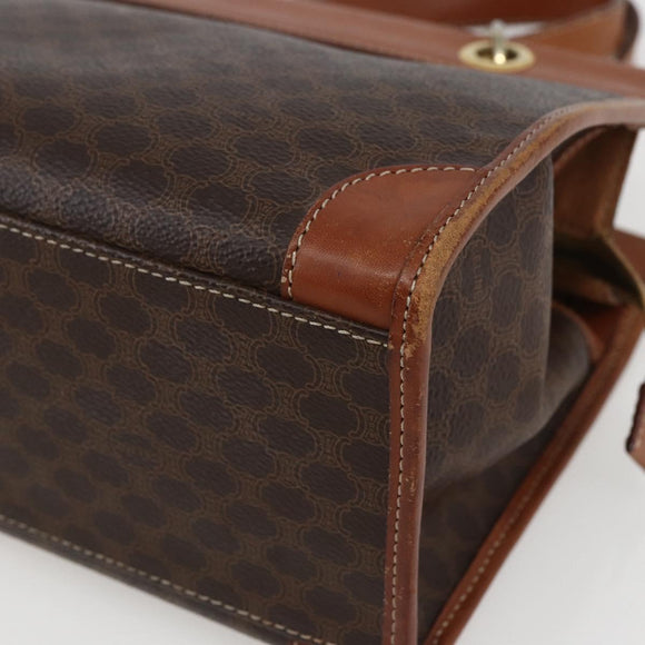 CELINE Macadam Canvas Hand Bag PVC Leather Brown Gold Auth 155934
