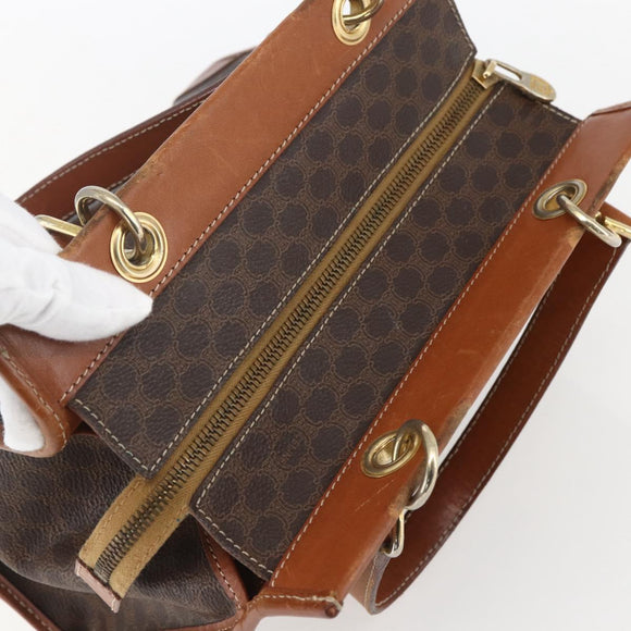 CELINE Macadam Canvas Hand Bag PVC Leather Brown Gold Auth 155934