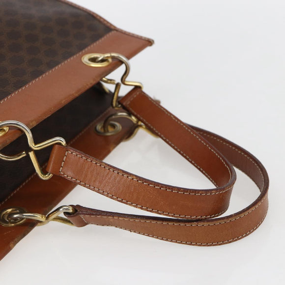 CELINE Macadam Canvas Hand Bag PVC Leather Brown Gold Auth 155934