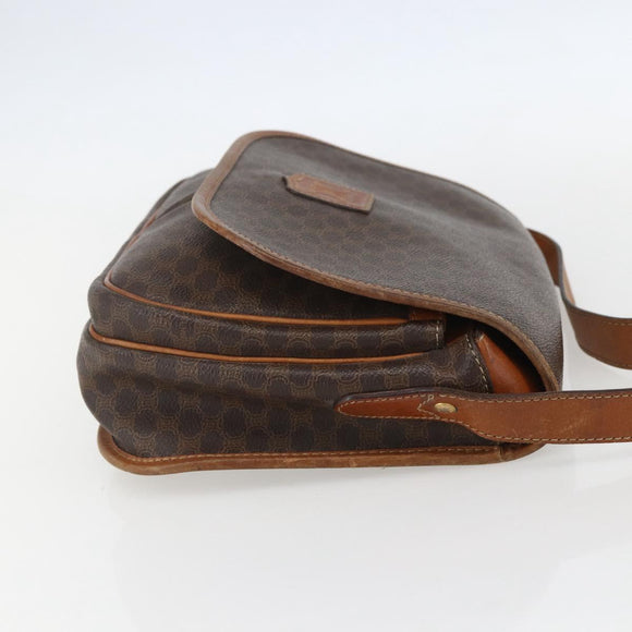 CELINE Macadam Canvas Shoulder Bag PVC Leather Brown Gold Auth 155935